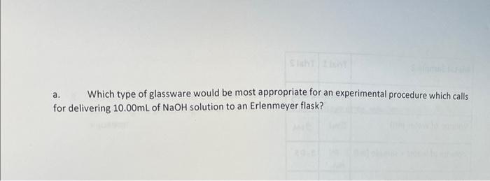 A Which Type Of Glassware Would Be Most Appropriate For An Experimental Procedure Which Calls For Delivering 10 00ml Of 1