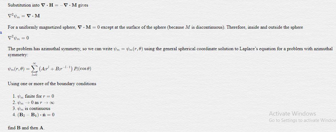 Substitution Into V H V M Gives V4m V M For A Uniformly Magnetized Sphere V M 0 Except At The Surface Of The Sphere 1