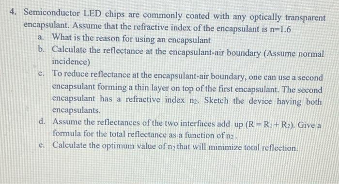 4 Semiconductor Led Chips Are Commonly Coated With Any Optically Transparent Encapsulant Assume That The Refractive In 1