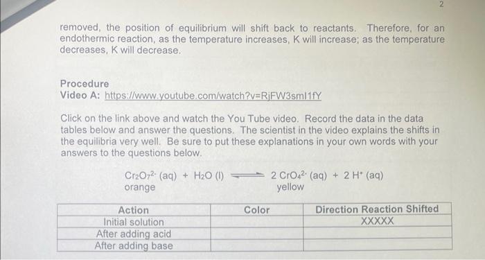Removed The Position Of Equilibrium Will Shift Back To Reactants Therefore For An Endothermic Reaction As The Temper 1