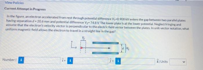 View Policies Current Attempt In Progress In The Figure An Electron Accelerated From Rest Through Potential Difference 1