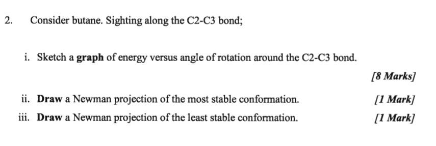 2 Consider Butane Sighting Along The C2 C3 Bond I Sketch A Graph Of Energy Versus Angle Of Rotation Around The C2 C3 1