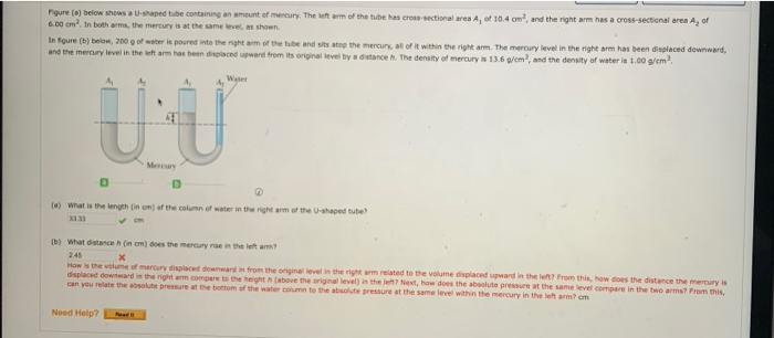 Rigure Below Shows Raped Tube Containing An Amount Of Mercury The Met Arm Of The Tune Has Crom Sectional Wres A 10 1