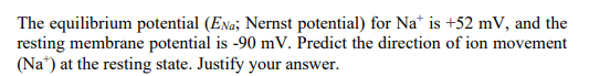 The Equilibrium Potential Ena Nernst Potential For Na Is 52mv And The Resting Membrane Potential Is 90mv Predic 1