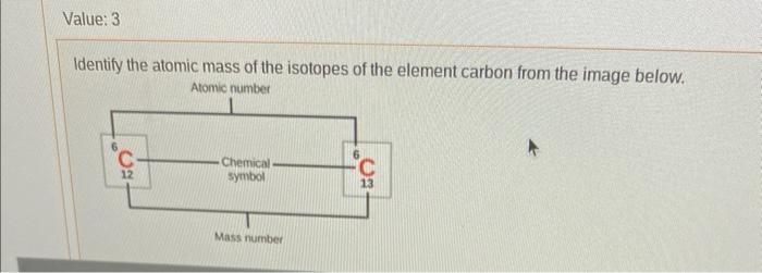 Value 3 Identify The Atomic Mass Of The Isotopes Of The Element Carbon From The Image Below Atomic Number 12 Chemical 1