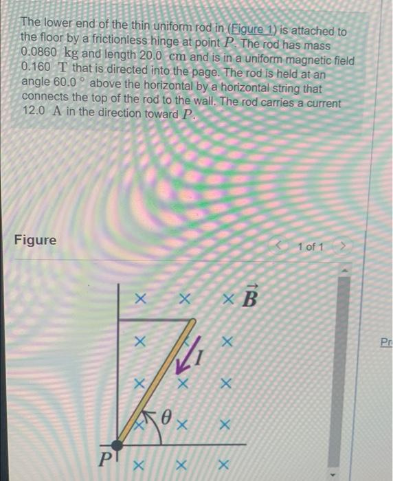 The Lower End Of The Thin Uniform Rod In Figure 1 Is Attached To The Floor By A Frictionless Hinge At Point P The Rod 1