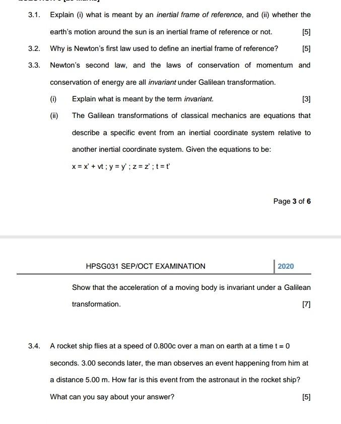 3 1 Explain I What Is Meant By An Inertial Frame Of Reference And Ii Whether The Earth S Motion Around The Sun Is 1