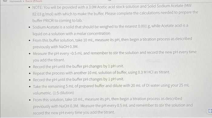 Prepare 25 Ml 0 40m Sodium Acetate Acetic Acid Buffer Solution At A Ph Of 4 40 Pka 4 74 1