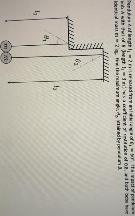 Pendulum A Of Length 11 2 M Is Released From An Initial Angle Of O 60 The Impact Of Pendulum Bob A With That Of B 1