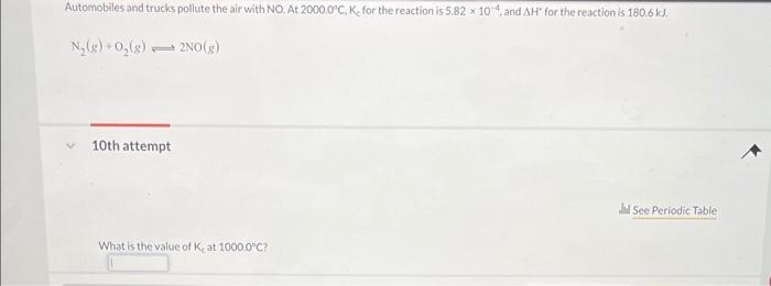 Automobiles And Trucks Pollute The Air With No At 2000 0 C K For The Reaction Is 5 82 X 10 And Ah For The Reaction 1