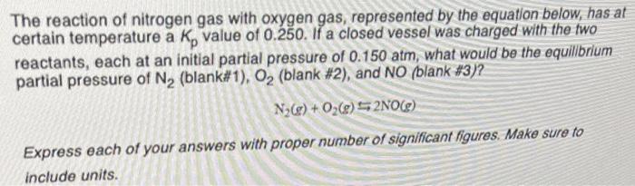 The Reaction Of Nitrogen Gas With Oxygen Gas Represented By The Equation Below Has At Certain Temperature A K Value O 1