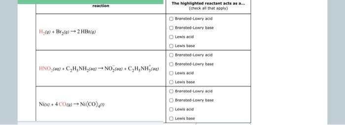 Reaction H G Br G 2 Hbr G 1 Hno Aq C H Nh Aq No Aq C H Nh Aq Ni S 4 Co G Ni Co 0 The Highli 1