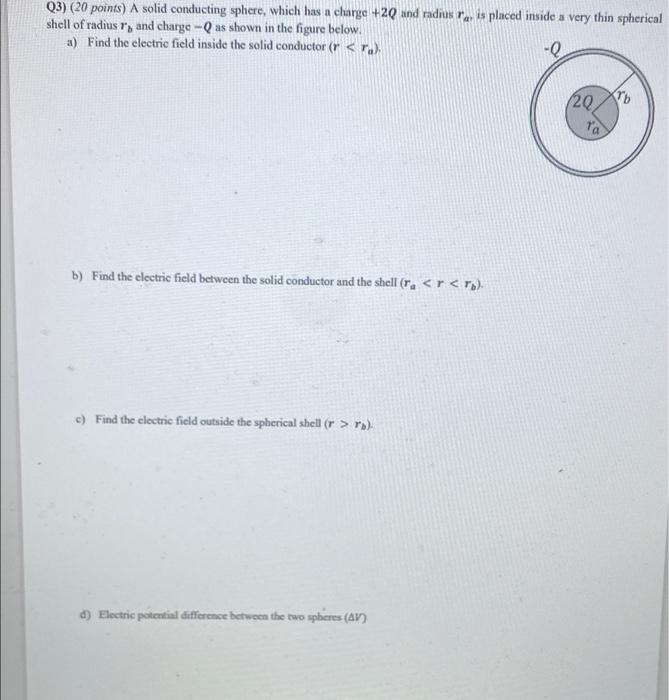 Q3 20 Points A Solid Conducting Sphere Which Has A Charge 20 And Radius Re Is Placed Inside A Very Thin Spherical 1