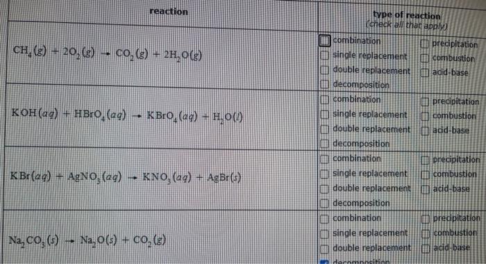 Reaction Ch G 20 G Co G 2h O G Koh Aq 11 Hbro Ag Kbro Aq H O Kbr Ag Agno Ag Kno Aq Agb 1