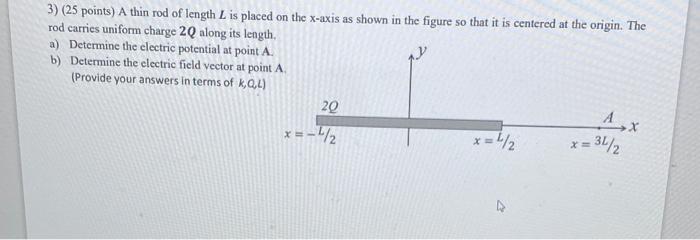 3 25 Points A Thin Rod Of Length L Is Placed On The X Axis As Shown In The Figure So That It Is Centered At The Origi 1