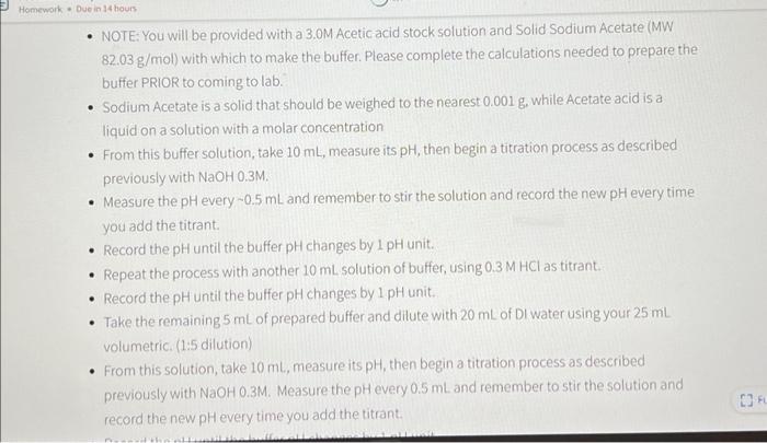 Prepare 25 Ml 0 40 M Sodium Acetate Acetic Acid Buffer Solution At A Ph Of 4 40 Pka 4 74 1