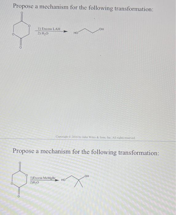 Propose A Mechanism For The Following Transformation 1 Excess Lah 2 H O Ho Copyright 2016 By John Wiley Sons Inc 1