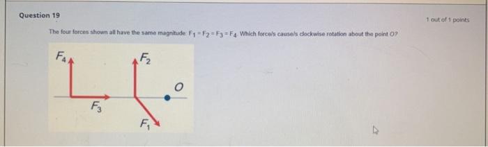 Question 19 1 Out Of 5 Points The Four Forces Shown All Have The Same Magnitude Ft F2 F3 F Which Forces Causes Dockwi 1
