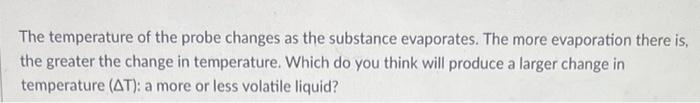 The Temperature Of The Probe Changes As The Substance Evaporates The More Evaporation There Is The Greater The Change 1