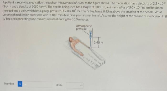 A Patient Is Receiving Medication Through An Intravenous Infusion As The Figure Shows The Medication Has A Viscosity O 1