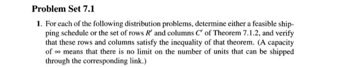 Problem Set 7 1 1 For Each Of The Following Distribution Problems Determine Either A Feasible Ship Ping Schedule Or T 1