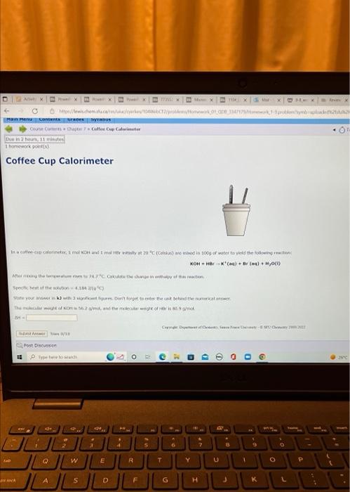 Main Menu Contents Urages Yraus Dus In 2 Houn 11 Minutes 1 Homework Point S Coffee Cup Calorimeter Fab 18 Course Cunts 1