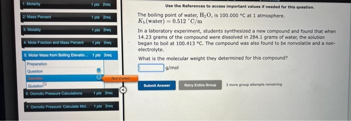 1 Molarity 1 Pts Req 2 Mass Percent 3 Molality 1 Pts 2req 4 Mole Fraction And Mass Percent 1 Pts Req 5 Molar Mass F 3