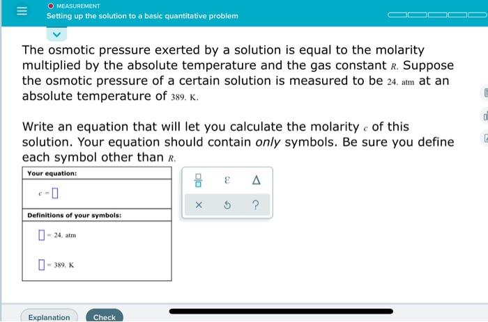 O Measurement Setting Up The Solution To A Basic Quantitative Problem The Osmotic Pressure Exerted By A Solution Is Equa 1