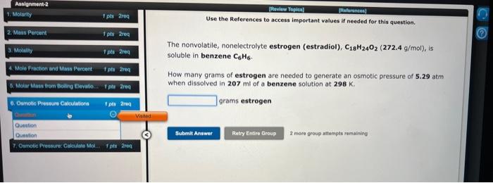 Assignment 2 1 Molarity 2 Mass Percent 3 Molality 4 Mole Fraction And Mass Percent 5 Molar Mass From Bolling Elevat 1