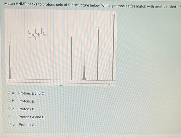 Match Hnmr Peaks To Protons Sets Of The Structure Below Which Protons Set S Match With Peak Labelled 1 A Protons E A 1