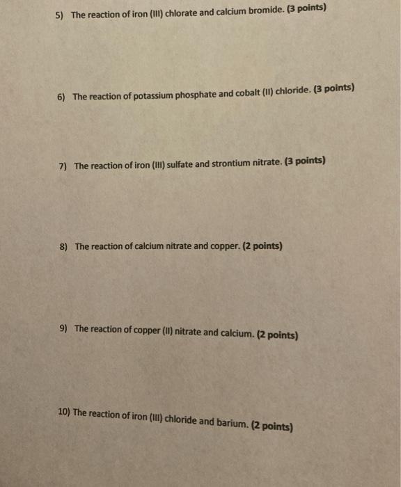 Iv Word Problems Write And Balance The Reactions Below From Word Problems Physical States And Solubility Are Not Requi 2