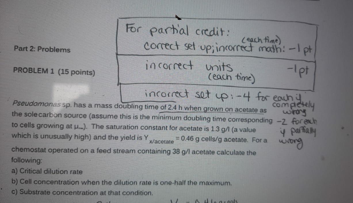 Part 2 Problems Problem 1 15 Points For Partial Credit Each Time Correct Set Up Incorrect Math 1pt 1pt Incorre 1