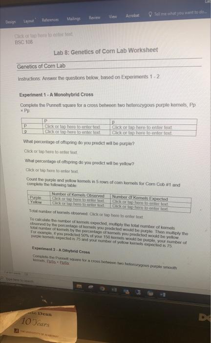 Design Layout References Mailings Click Or Tap Here To Enter Tood Bsc 108 P P View Review Genetics Of Corn Lab Instructi 1