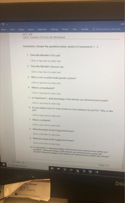 Polite References Maling Bsc 108 Lab 8 Genetics Of Com Lab Workshoot Instructions Answer The Questions Below Based On E 1