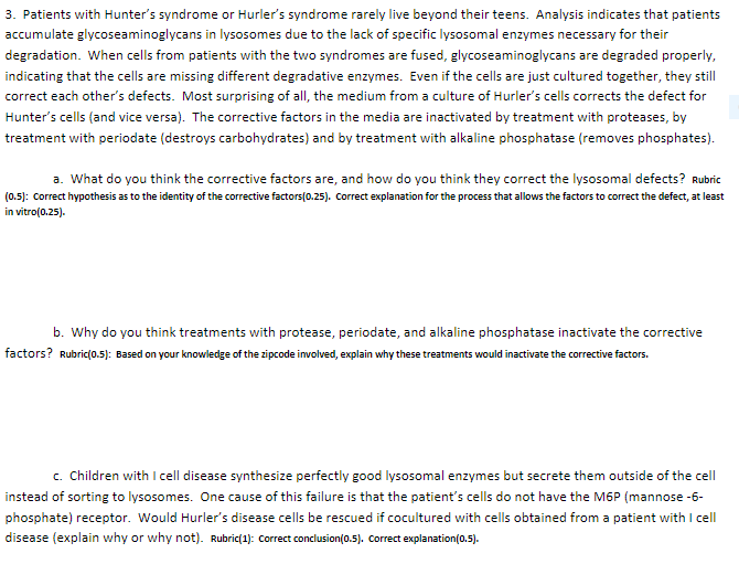 3 Patients With Hunter S Syndrome Or Hurler S Syndrome Rarely Live Beyond Their Teens Analysis Indicates That Patients 1