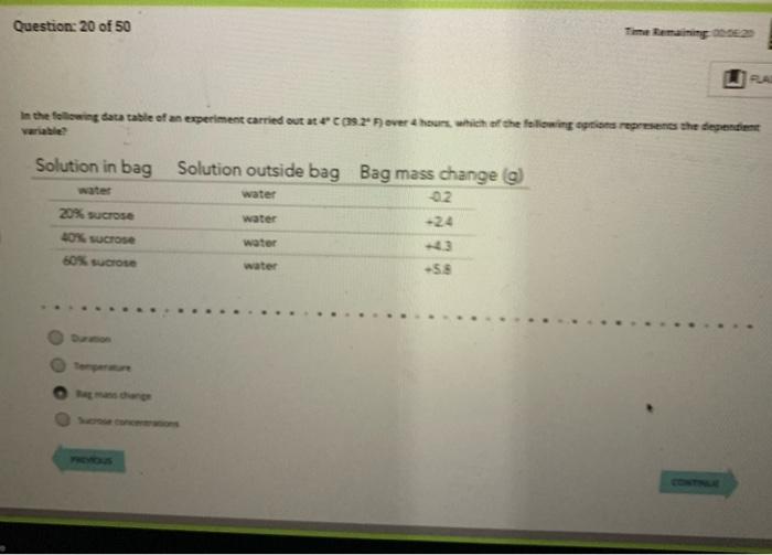 Question 20 Of 50 In The Following Data Table Of An Experiment Carried Out At 4 C 39 2 F Over 4 Hours Which Variab 1