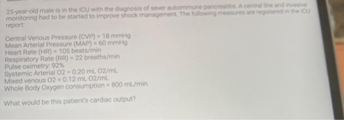 25 Year Old Male Is In The Icu With The Diagnosis Of Sever Autoimmune Pancreatitis A Central Line And Invasive Monitori 1