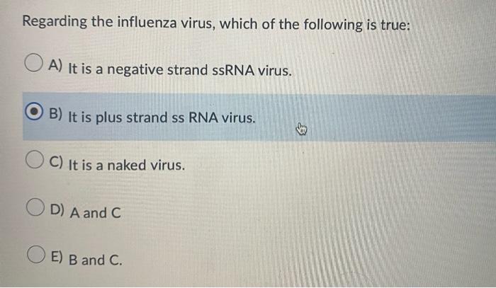 Regarding The Influenza Virus Which Of The Following Is True A It Is A Negative Strand Ssrna Virus B It Is Plus Str 1