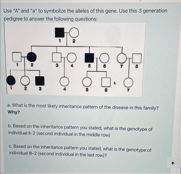 Use A And A To Symbolize The Alleles Of This Gene Use This 3 Generation Pedigree To Answer The Following Questions 2