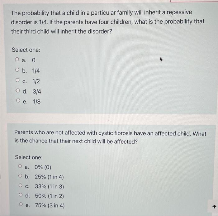 The Chance That A Couple Who Are Both Heterozygous For An Autosomal Recessive Disease Will Have A Child Who Is Not Affec 3