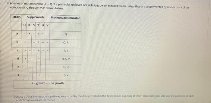 3 A Series Of Mutant Strains A F Of A Particular Mold Are Not Able To Grow On Minimal Media Unless They Are Supplemen 1