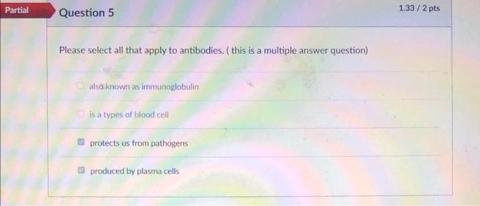 Partial Question 5 Please Select All That Apply To Antibodies This Is A Multiple Answer Question Also Known As Immuno 1