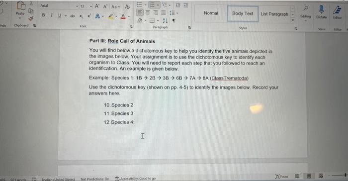 Do Lg Paste Clipboard 921 Words A Arial Biu 12 A A Aa A X X A Font 10 Species 2 11 Species 3 12 Species 4 E E 1