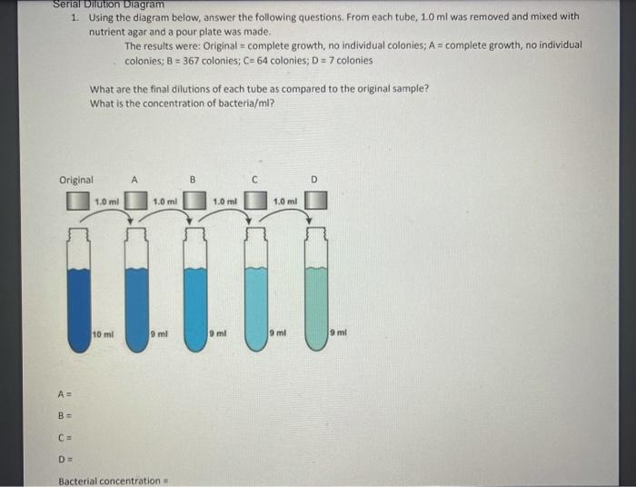 Serial Dilution Diagram 1 Using The Diagram Below Answer The Following Questions From Each Tube 10 Ml Was Removed An 1