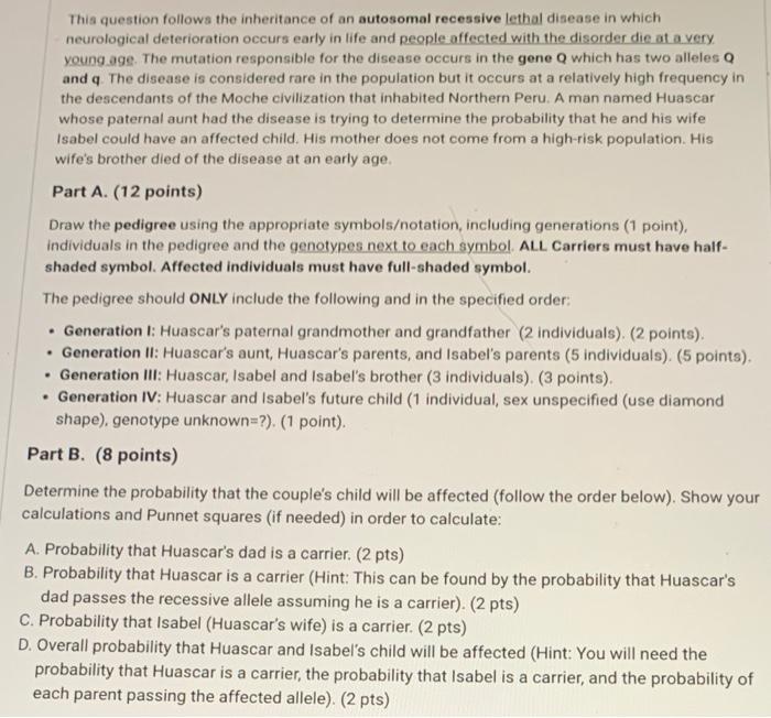 This Question Follows The Inheritance Of An Autosomal Recessive Lethal Disease In Which Neurological Deterioration Occur 1