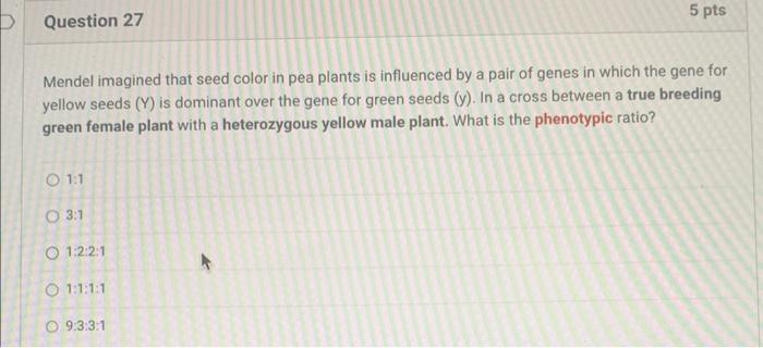 Mendel Imagined That Seed Color In Pea Plants Is Influenced By A Pair Of Genes In Which The Gene For Yellow Seeds Y Is 1