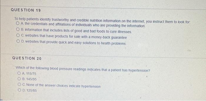 Question 19 To Help Patients Identify Trustworthy And Credible Nutrition Information On The Internet You Instruct Them 1