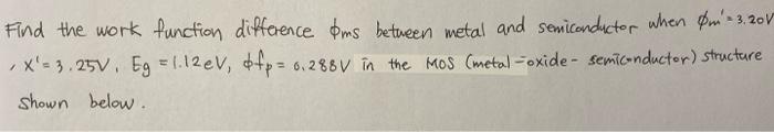 Find The Work Function Difference Oms Between Metal And Semiconductor When On 3 207 X 3 25v Eg 112 Ev Fp 6 1