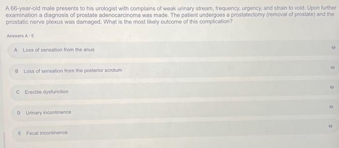 A 66 Year Old Male Presents To His Urologist With Complains Of Weak Urinary Stream Frequency Urgency And Strain To Vo 1