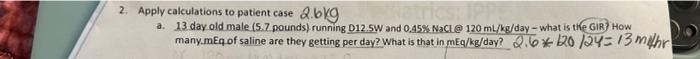 2 Apply Calculations To Patient Case 2 Bkg Rics Ippe A 13 Day Old Male 5 7 Pounds Running D12 5w And 0 45 Nacl 1 1